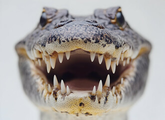 Obraz premium Intimate portrait showcasing the formidable teeth of an alligator, capturing the raw power and primal nature of this apex predator with compelling clarity