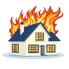 The house is burning with fire in this illustration