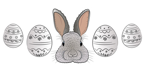 Colorful Easter Bunny Face with Decorated Easter Eggs &ndash; Festive Digital Illustration