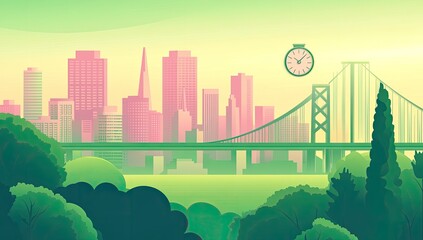 San Francisco cityscape, park view, time passing