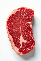 Obraz premium Raw beef steak, marbled texture, white backdrop, uncooked, white, detail