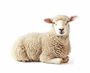 Naklejka premium Isolated Portrait of a Lamb on White Background, Capturing the Innocence and Serenity of a Young Sheep, Perfect for Stock Photography and Design Projects