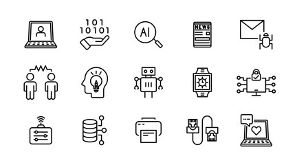 Information technology line icon set. Cloud computing, big data, data analytics, IT network, internet, website, data, software, cloud, server icon collection. UI thin outline icon pack