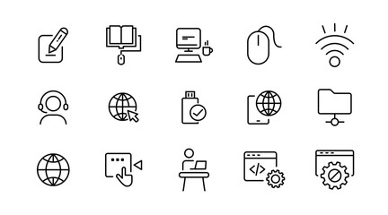 Information technology line icon set. Cloud computing, big data, data analytics, IT network, internet, website, data, software, cloud, server icon collection. UI thin outline icon pack