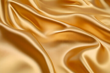 Obraz premium Luxurious Golden Silk Fabric Background with Soft Folds and Subtle Reflections Depicting Elegance and Sophistication for Various Design Applications