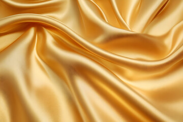 Obraz premium Luxurious Golden Fabric Waves, Capturing the Elegance and Smoothness of a Silk Textile for Fashion, Design and Artistic Renderings Displaying Richness