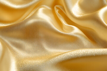 Obraz premium Luxurious golden silk fabric with soft waves and shimmering highlights for elegant backgrounds and designs, capturing opulence and sophistication