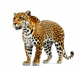 Obraz premium Magnificent Jaguar Isolated on White Background, A Captivating Portrait of Wildlife and Natural Beauty Showcasing its Unique Spots and Powerful Stance