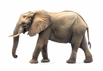 Obraz premium Majestic African Elephant Isolated on White Background, Showcasing Its Strength, Grace, and the Intricate Texture of Its Skin in a Striking Studio Shot