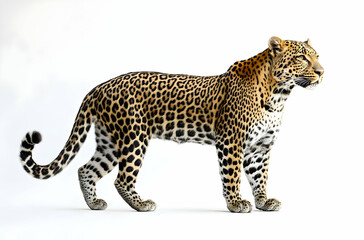 Obraz premium Majestic Leopard Portrait, A Striking Image of Grace and Power Against a Clean White Background, Showcasing the Beauty of Wildlife in Stunning Detail