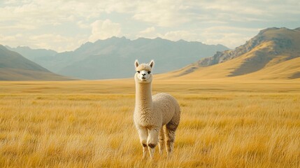 Fototapeta premium Alpaca in Mountain Meadow