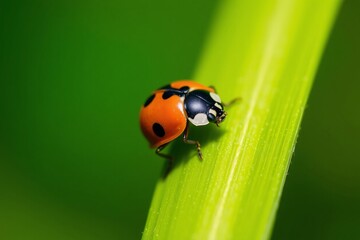 close-up view of a ladybug on a leaf in nature