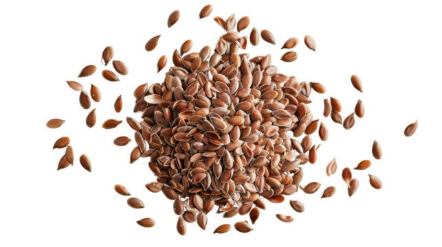 Flax seeds falling on transparent background, creating a burst of healthy nutrition