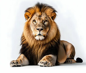 Fototapeta premium Majestic Portrait of a Lion in Stunning Detail, Showcasing Its Powerful Presence and Intricate Mane Against a Clean, Bright White Background