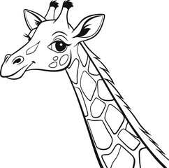 Adorable giraffe with large, expressive eyes, beautifully captured in delicate line art. Perfect for a fun and creative coloring experience for kids and adults alike.