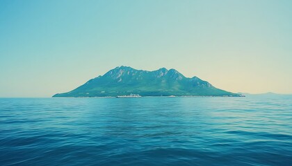 Fototapeta na wymiar Island, sea, ship, calm, summer, nature, travel, scenic