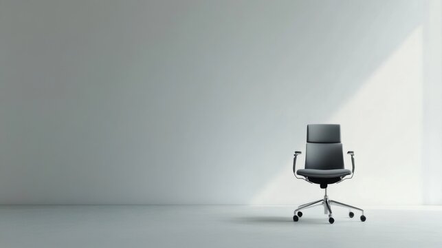 Executive departures with an office chair turned away from a desk. Featuring leadership change and career shift