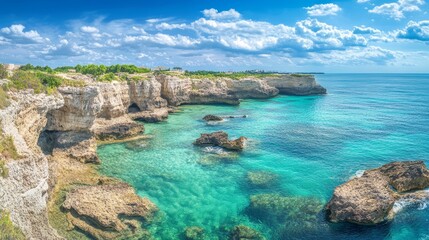 Obraz premium Panoramic view of the rocks and turquoise sea 