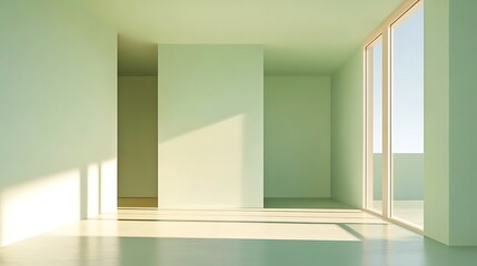 Fototapeta premium An empty room shows minimalistic design and sunlight inside