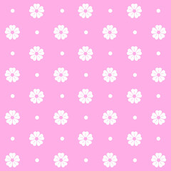 Abstract seamless pattern with flowers. Retro checkered pink background. 