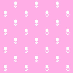 Abstract seamless pattern with flowers. Retro checkered pink background. 