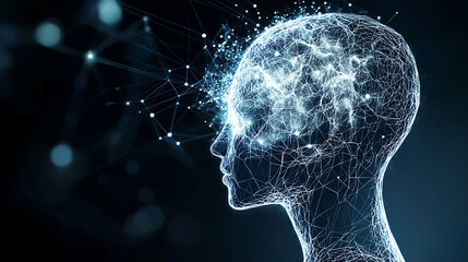 A computer generated image of a brain with a lot of lines and dots