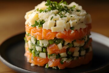 Layered Salmon Appetizer with Cheese and Peas