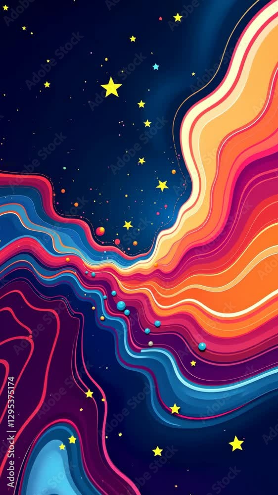 Poster a colorful painting of a galaxy with stars and a line. the line is in the middle of the painting and