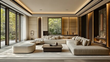 Modern Zen Living Room with Garden View