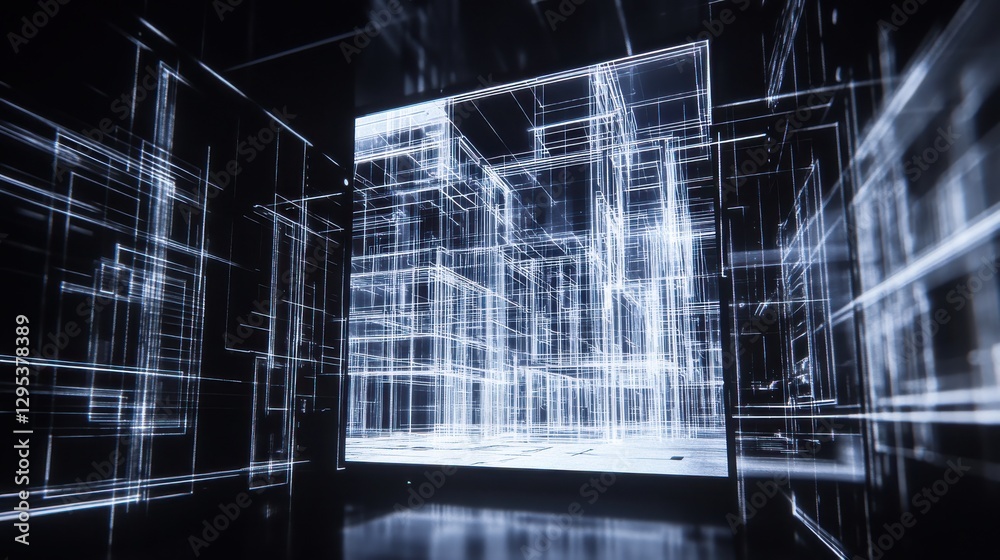 Poster abstract futuristic digital architecture with glowing lines creating a network of geometric shapes i