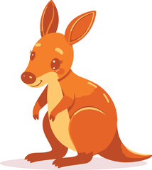A modern flat design light art piece featuring an adorable, cute kangaroo with charming features on a white background, using simple two-dimensional shapes and artistic lighting with abstract patterns