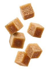 flying brown sugar cubes or sugarcane isolated on transparent background