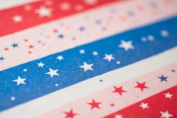 Fototapeta premium Close-up Patriotic Stripes with Stars, Red, White, and Blue Design