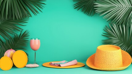 Tropical refreshment setup beach vibes creative still life vibrant environment close-up view summer relaxation