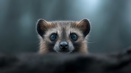 Fototapeta premium A curious animal with big eyes peeking from behind a ledge