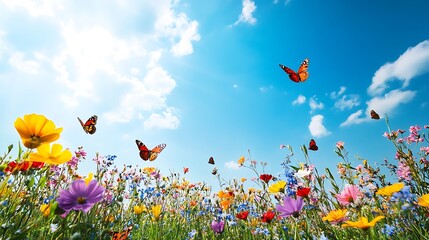 Vibrant Spring Meadow with Butterflies