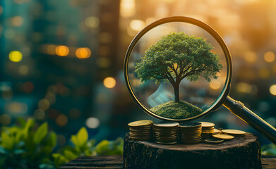 Sustainable Investing, Growing Wealth Responsibly with Focus on Environmental Stewardship and Long-Term Financial Gains, Tree Symbolizing Growth and Investment