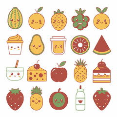 food icons set food-and-fruit-vector-emoji-illustration