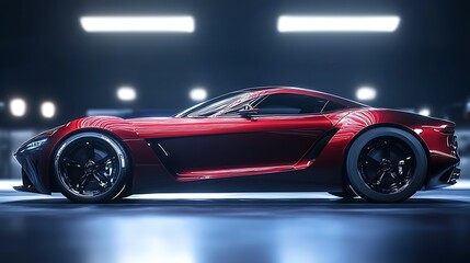 Obraz premium Sleek Red Sports Car in Garage Setting