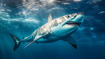 Fototapeta premium Majestic Great White Shark Underwater