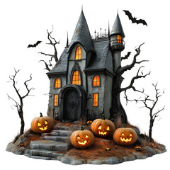 A charming, cartoon-inspired Halloween stock photo with a group of cute, round pumpkins on transparent png background. Ai generated