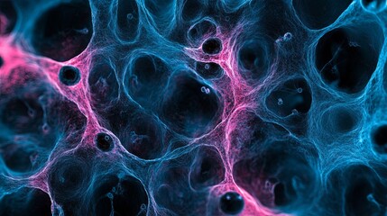 A colorized electron microscopy image of HMPV particles in respiratory tissues. picture