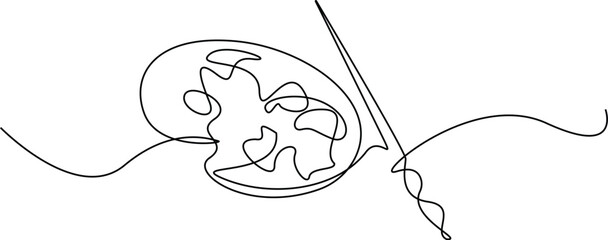 Palette. One line drawing. Vector palette in line style, One line brush with colors minimal drawing design.