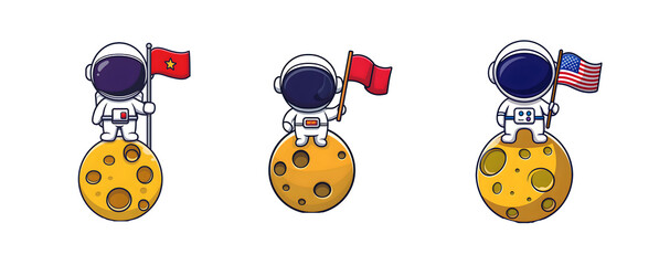 Cute Astronaut Planting Flag on Moon
