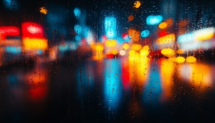 Obraz premium Rainy City Night, Window View