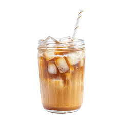 iced coffee with milk isolated on white or transparent background 
