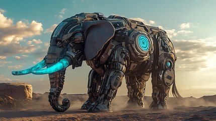 Mech Elephant in a Desolate Landscape