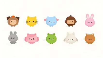 Collection character animals cute kawaii on white background