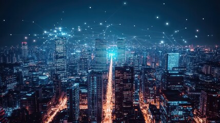 Smart city network protected by AIdriven firewall security, futuristic cyber defense