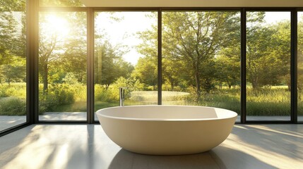 Fototapeta premium Modern Freestanding Bathtub With Scenic View